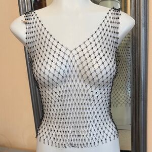 Rhinestone Fishnet Black Mesh Women Top Overlay